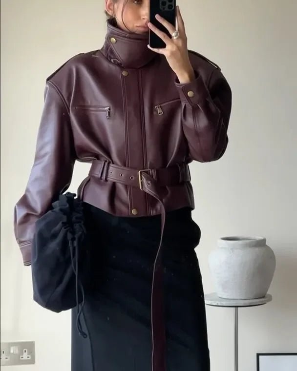 SOERA Jaqueline Belted Faux Leather Jacket - Jackets - iA1774532669738422543 L
