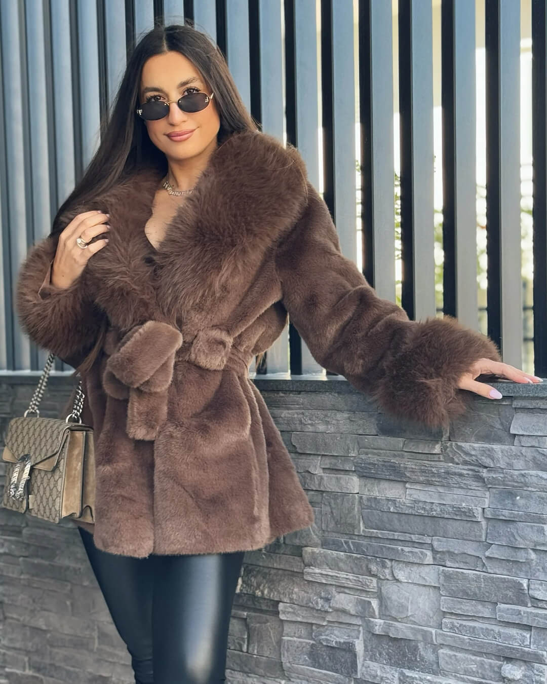 SOERA Jessa Faux Fur Trim Coat - Jackets -  Brown L