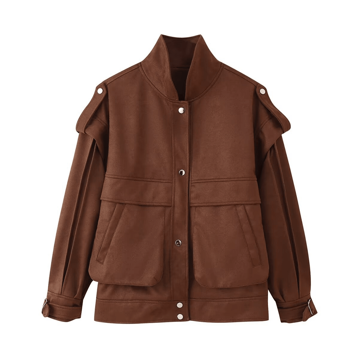 SOERA Mila Wide Shoulder Faux Suede Jacket - Jackets - SOERA-278211-S-BROWN-71747 Brown S