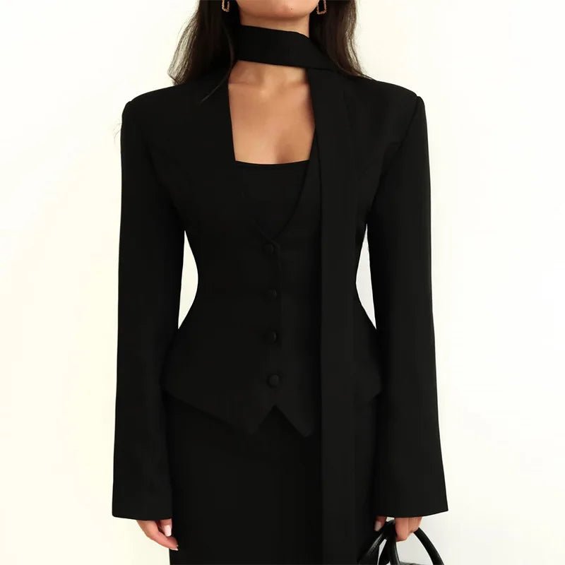 SOERA Scarlett Scarf Blazer Coat - Jackets - 1005010322628529-;sh1774012026627114350 Black S