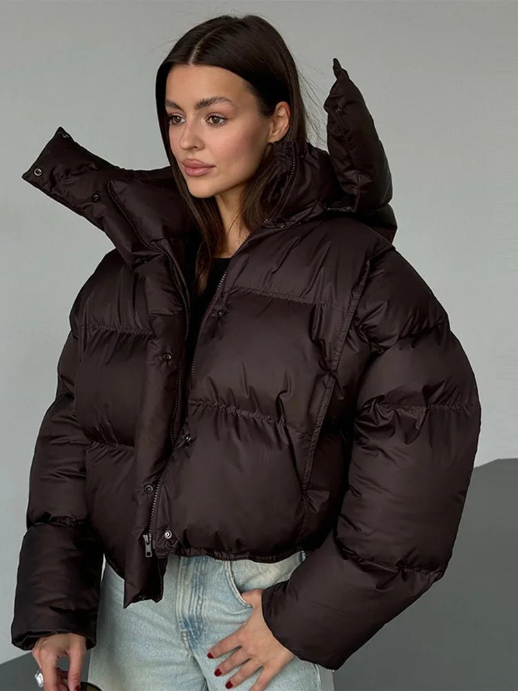 SOERA Sylvia Hooded Cropped Puffer Jacket - Jackets - 3256810068202773-;yT1763625119542659605 Brown S