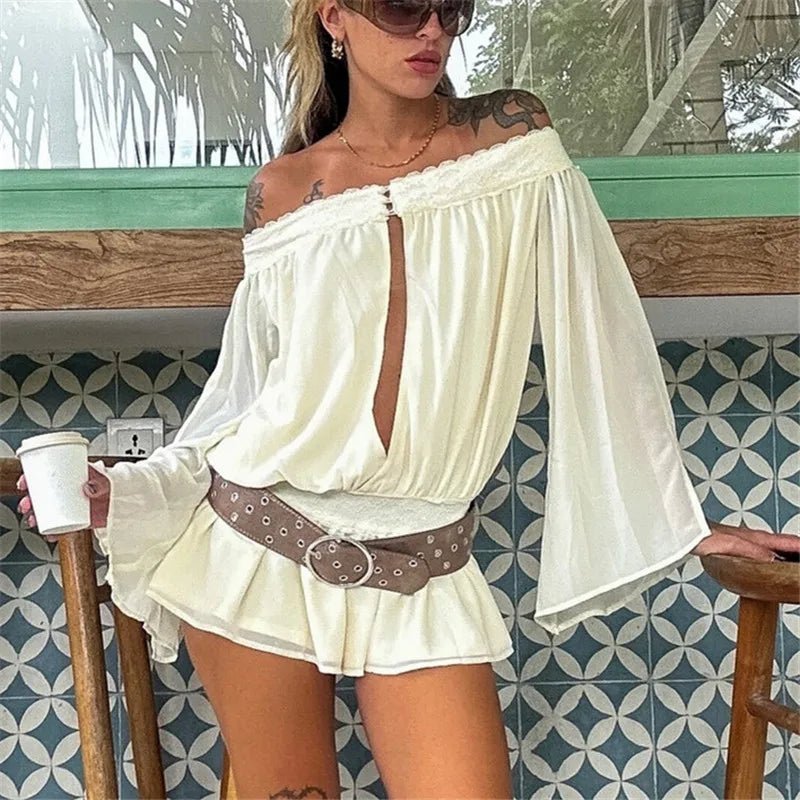 SOERA Aita Off-Shoulder Chiffon Romper - Jumpsuits & Rompers - SOERA-537987-DEF-OS-69417 White S