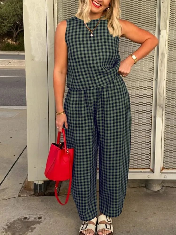 Wren chaleco sin mangas de cuadros y conjunto de pantalones Nine Point