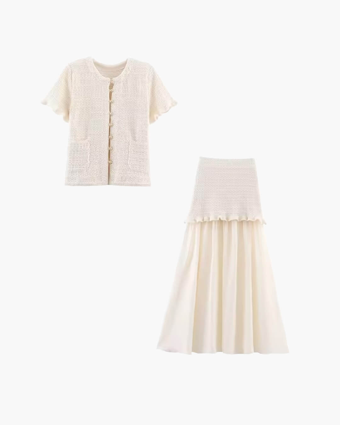 SOERA Beatrice Knitted Tank & Pleated Skirt Set - Matching Sets -  Beige Set M
