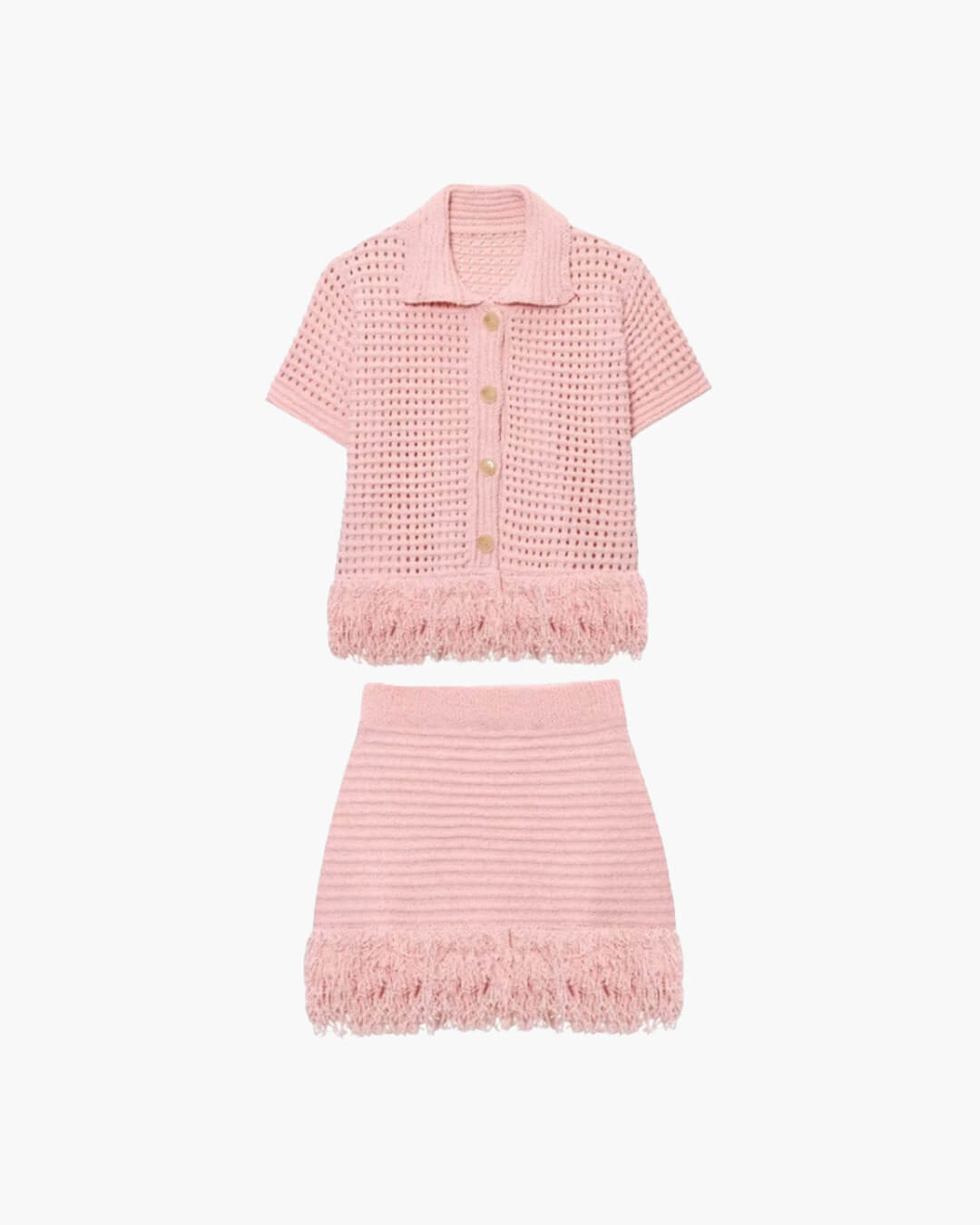 SOERA Beatrice Knitted Tassel Skirt Set - Matching Sets -  Set Pink