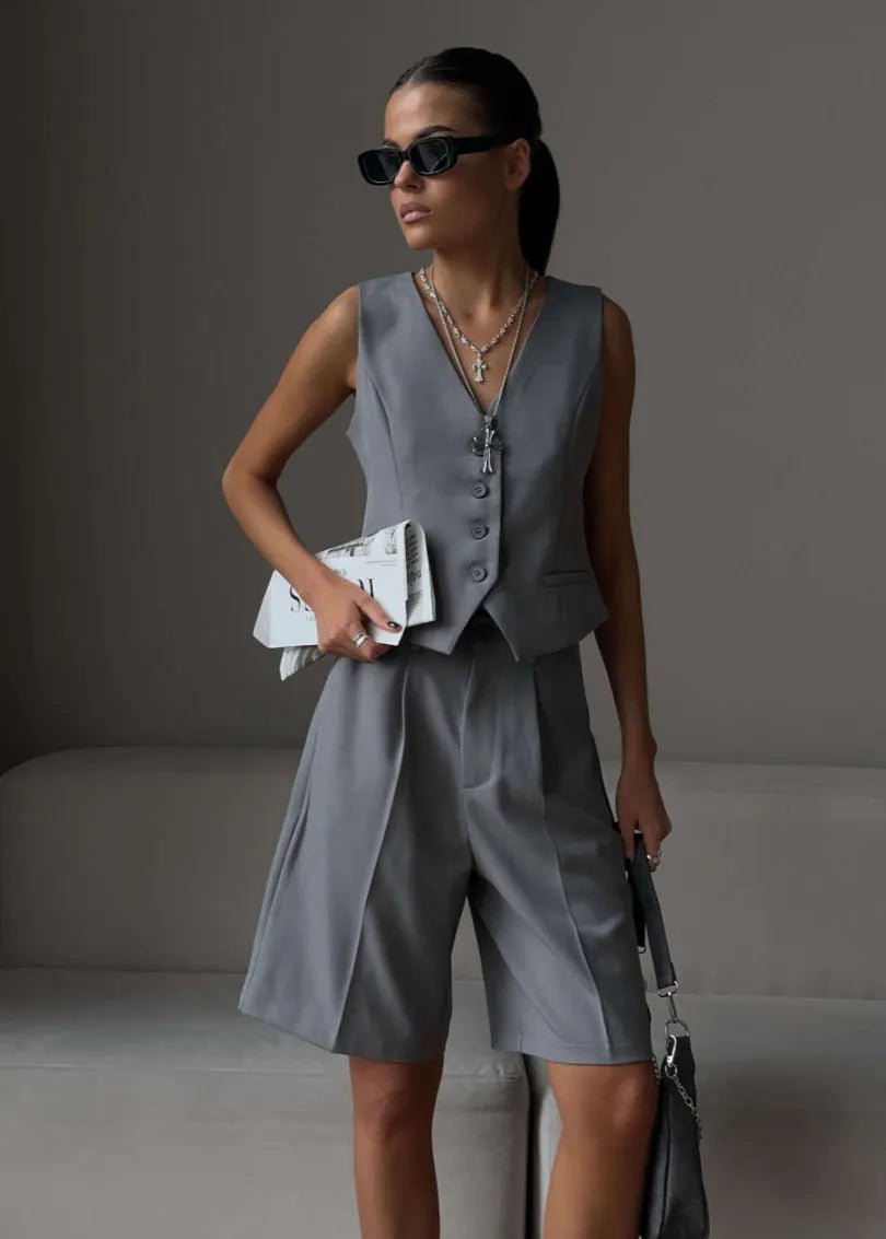 SOERA Bianca Tailored Vest & Bermuda Shorts Set - Matching Sets -  Gray L