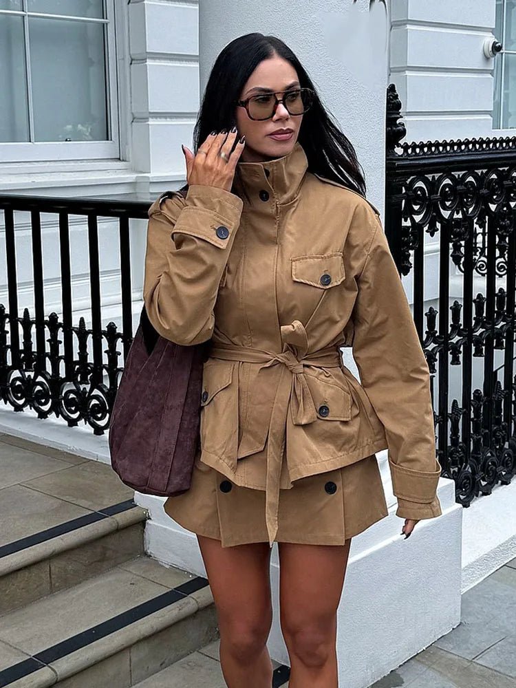 SOERA Ellie High Collar Belted Jacket & Skort Set - Matching Sets - SOERA-140035-CUL-S-10595 Skort S