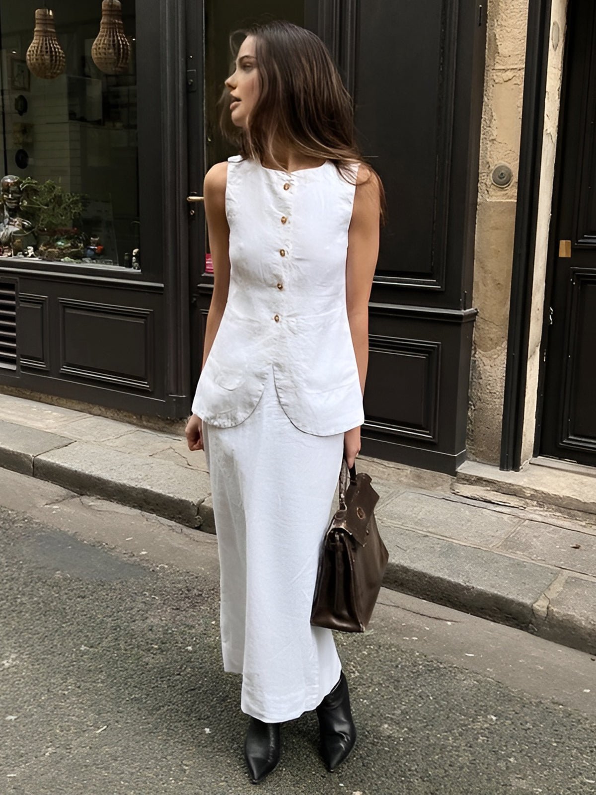 SOERA Irma Sleeveless Linen Set - Matching Sets - Gg1771188465069585607 Top White