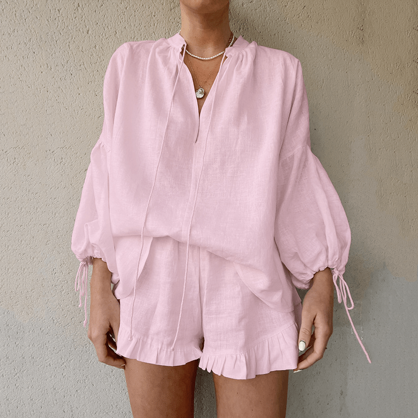 SOERA Isla Linen Two - Piece Set with Bell Sleeves - Matching Sets -  S