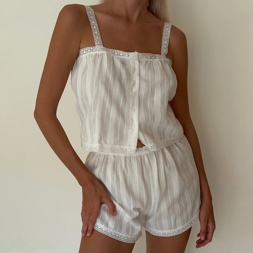 SOERA Kaitlyn Lace Trim Pajama Short Set - Matching Sets - 1005008993056906-;VO1771345067683665341 S