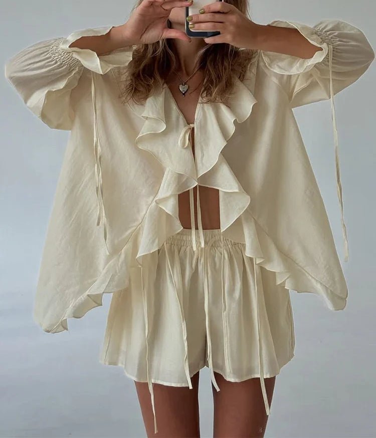 Conjunto Hannah de top con volantes y lazo con shorts