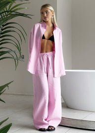 Katie conjunto de algodón lounge con camisa de botones y pantalones anchos
