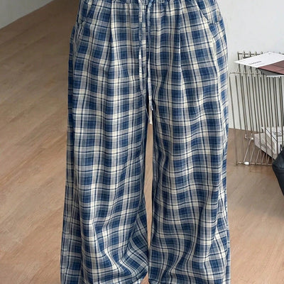 Lola karierte Hose mit weitem Bein und Kordelzug