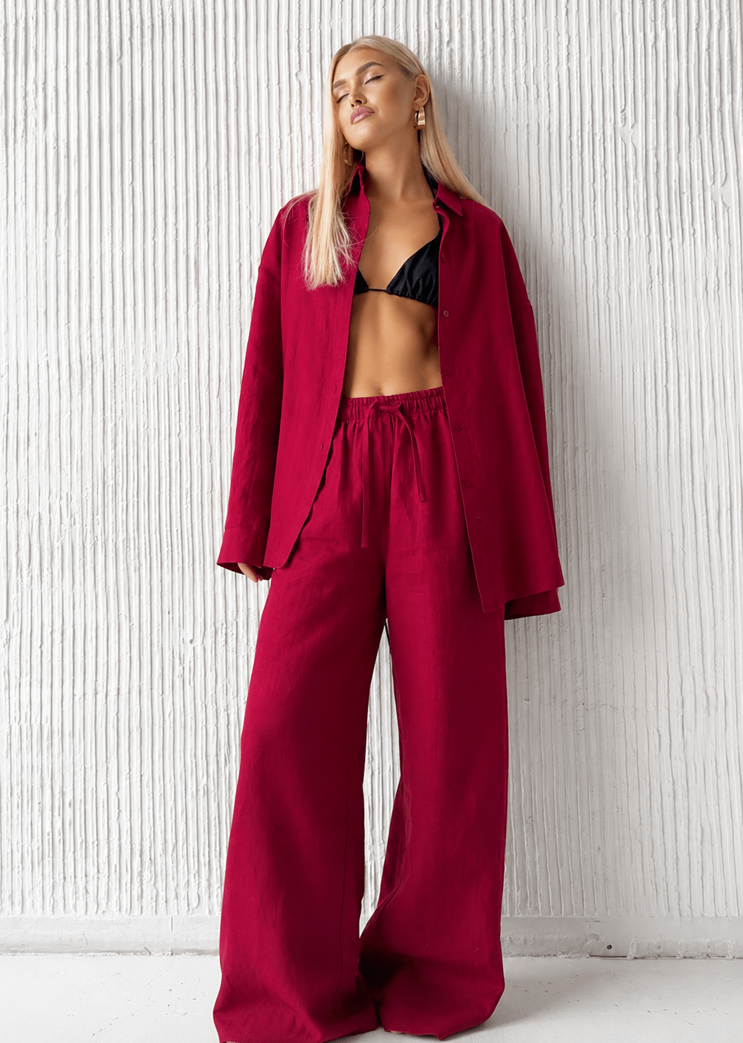 Conjunto Adero de Camisa de Algodón Holgada y Pantalón de Pierna Ancha