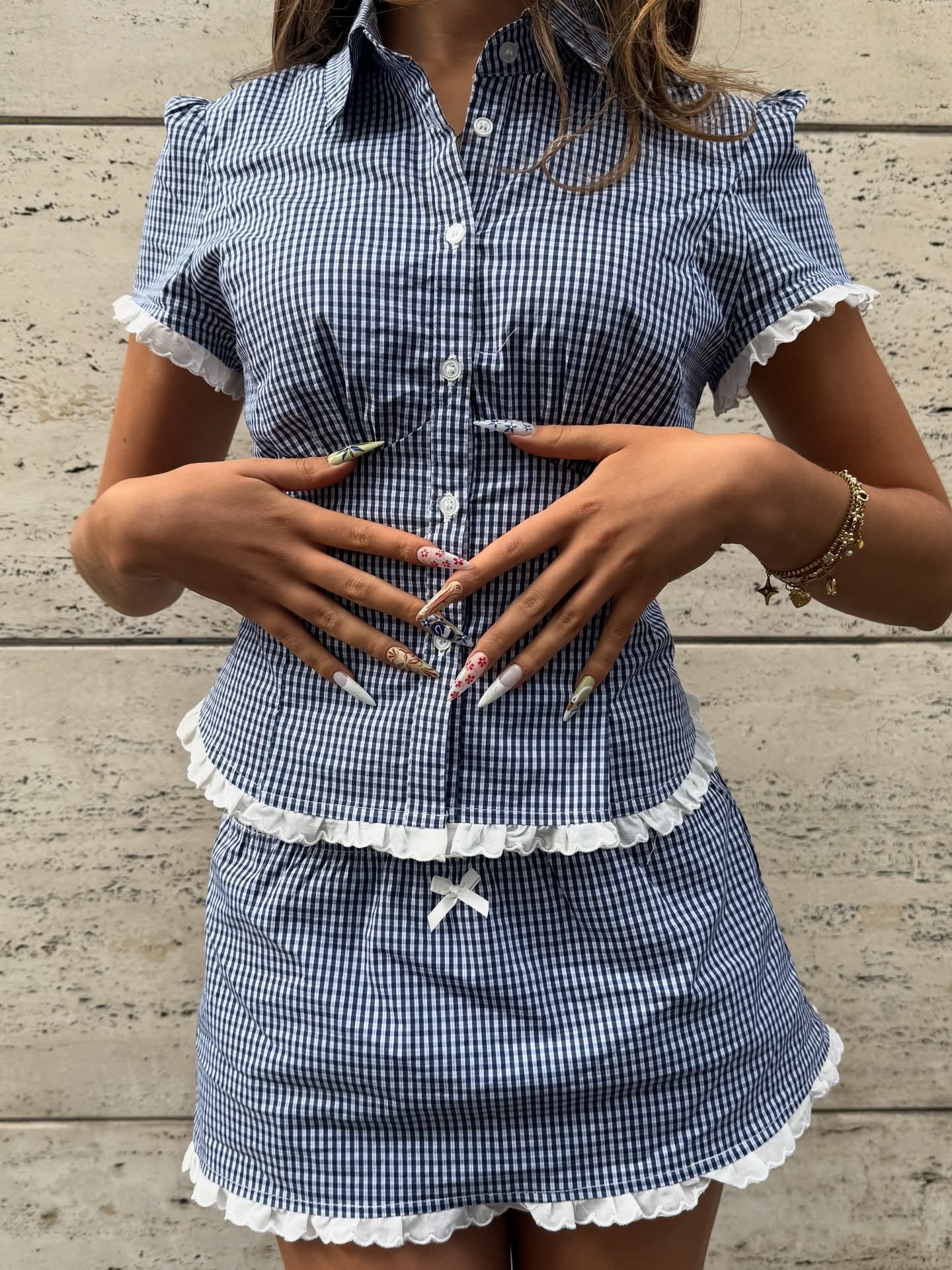 SOERA Brianna Cropped Slim - Fitting Skort Set - Set -  Set Plaid Blue S