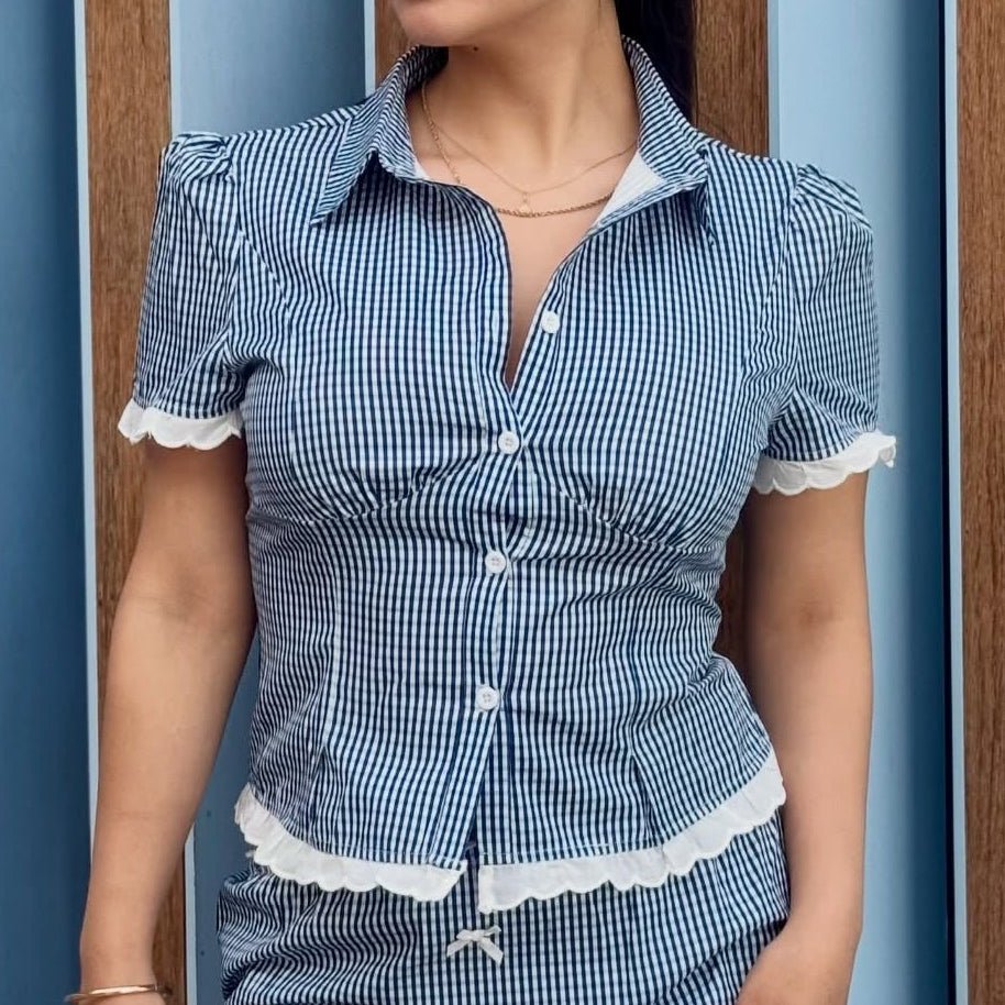 SOERA Brianna Cropped Slim - Fitting Skort Set - Set -  Set Plaid Blue XS