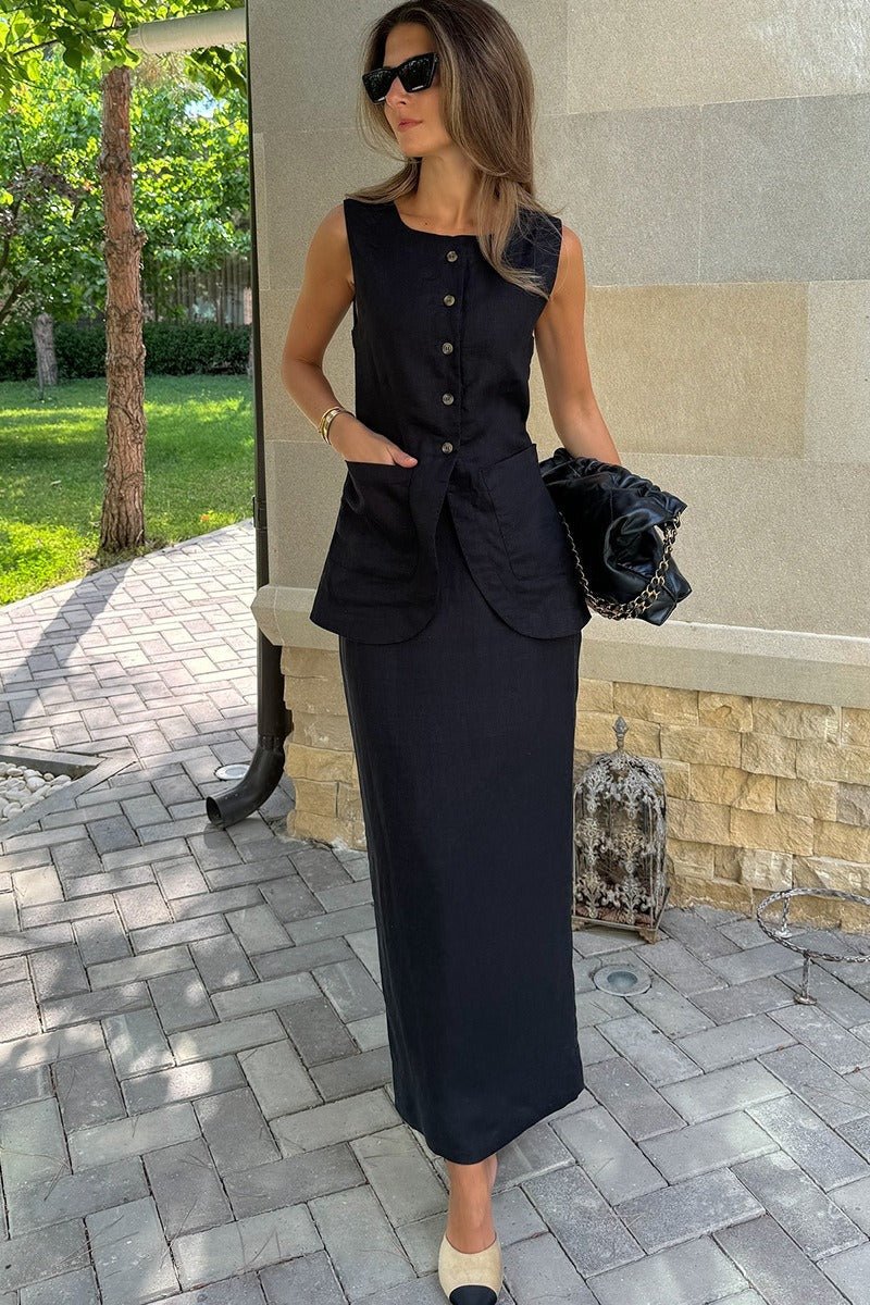 Conjunto de chaleco de lino Lorelei y falda de talle alto