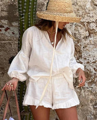 Conjunto de Shorts con Volantes y Manga Larga Luna