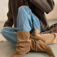 Amanda Stiefelette aus Kunstvelours mit Raffung