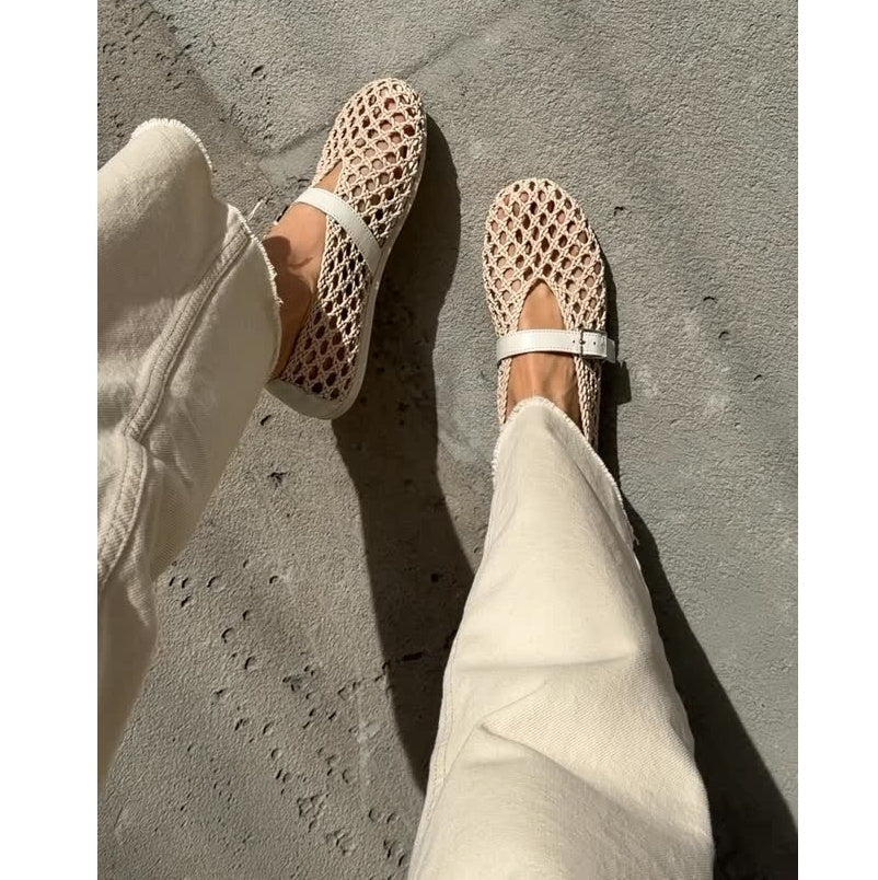 SOERA Bianca Woven Hollow Flat Sandals - Shoes -  Beige 35