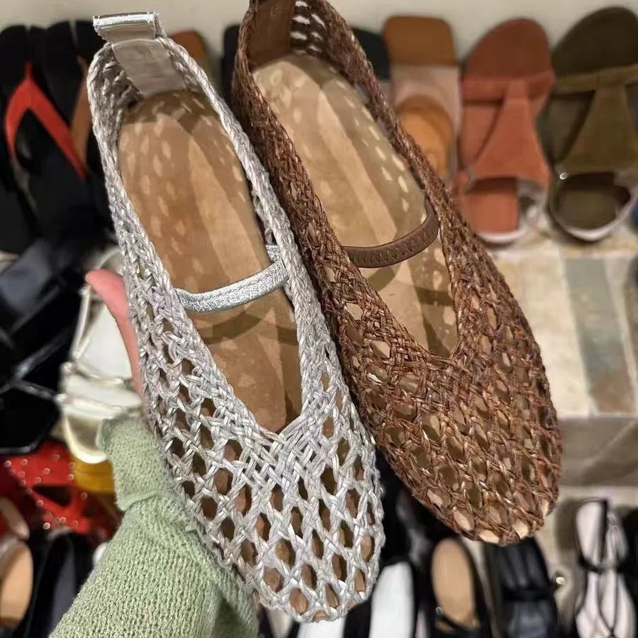 SOERA Francesca Hollow Woven Flat Shoes - Shoes - 1005009205383908-;xk1775031593752761437 Brown 40