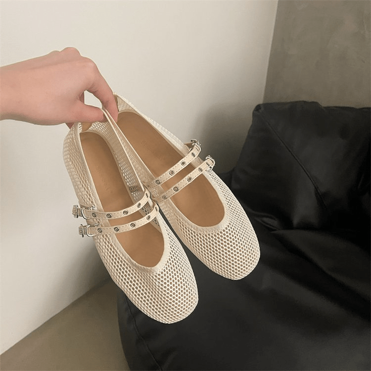 SOERA Valerie Buckled Mesh Ballet Flats - Shoes - 1005008919633161-;bf1774869391272541710 Beige 35