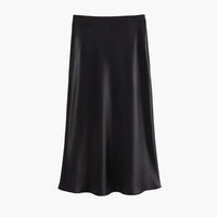 Jupe midi satin noire taille haute Anaïs