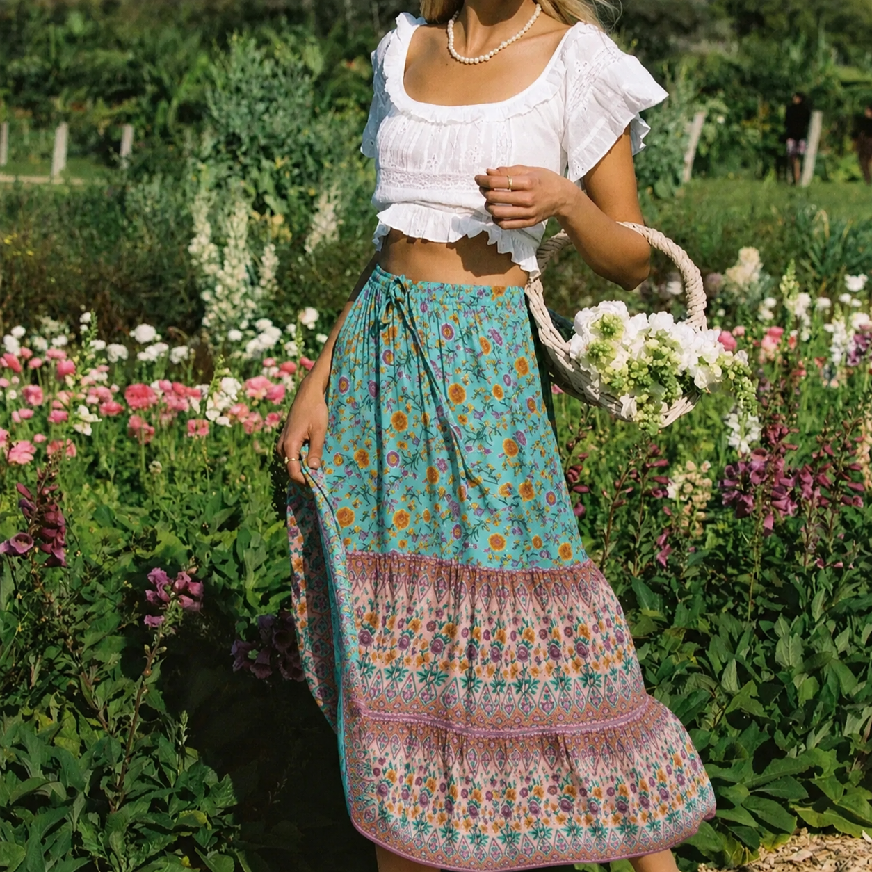 SOERA Bianca Floral Print Boho Beach Skirt - Skirts - SOERA-659267-GRE-S-26243 Turquoise S