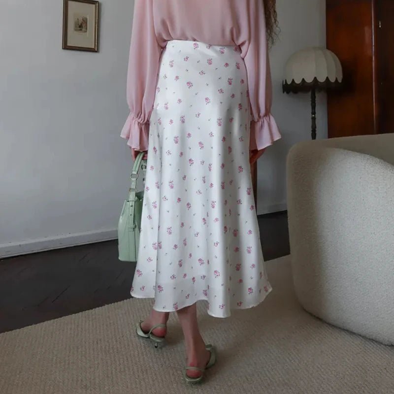 SOERA Bianca High Waist Satin Printed Midi Skirt - Skirts -  White S