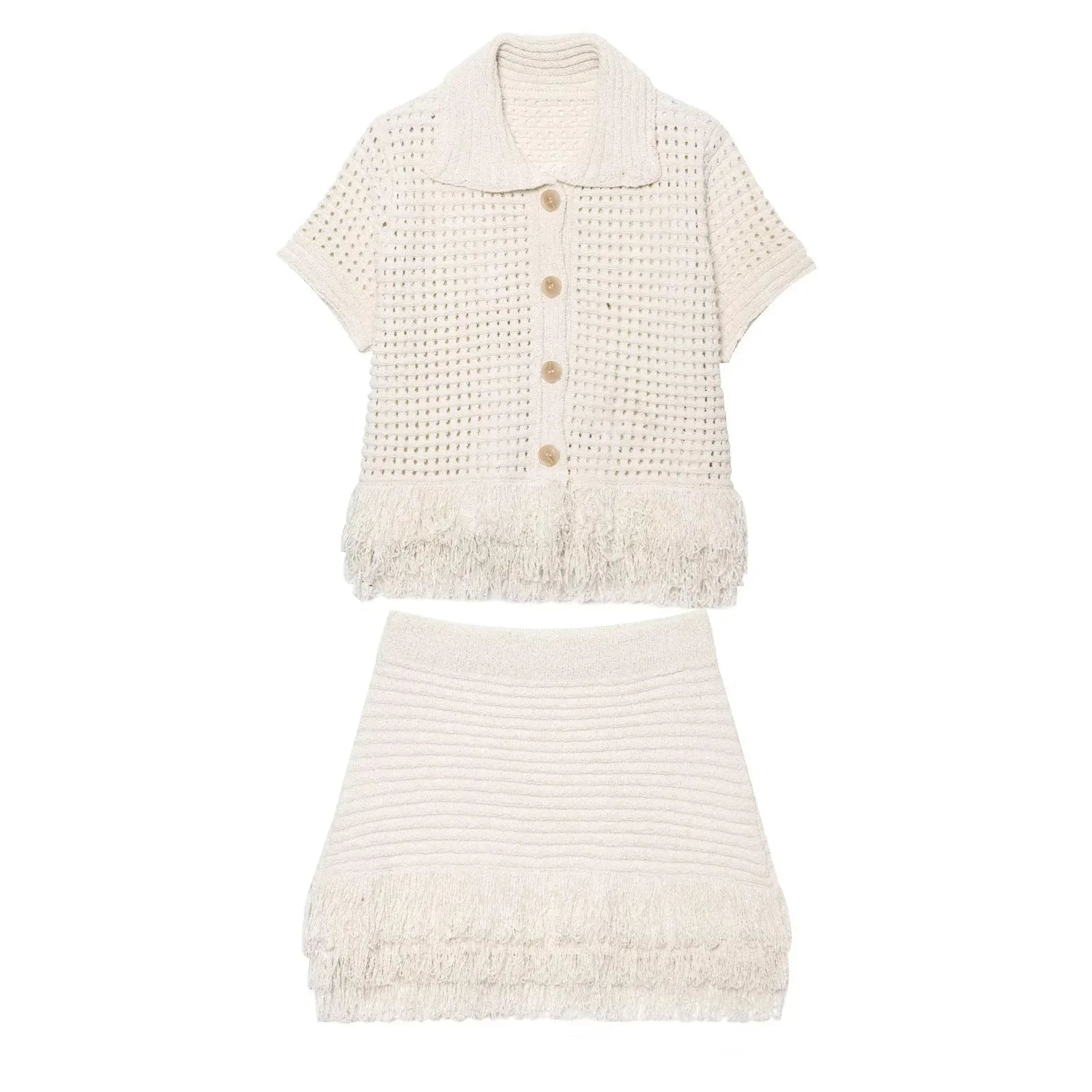 SOERA Beatrice Knitted Tassel Skirt Set - Suit -  Black Set