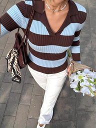 Pullover Polo às Riscas Alicia em Malha