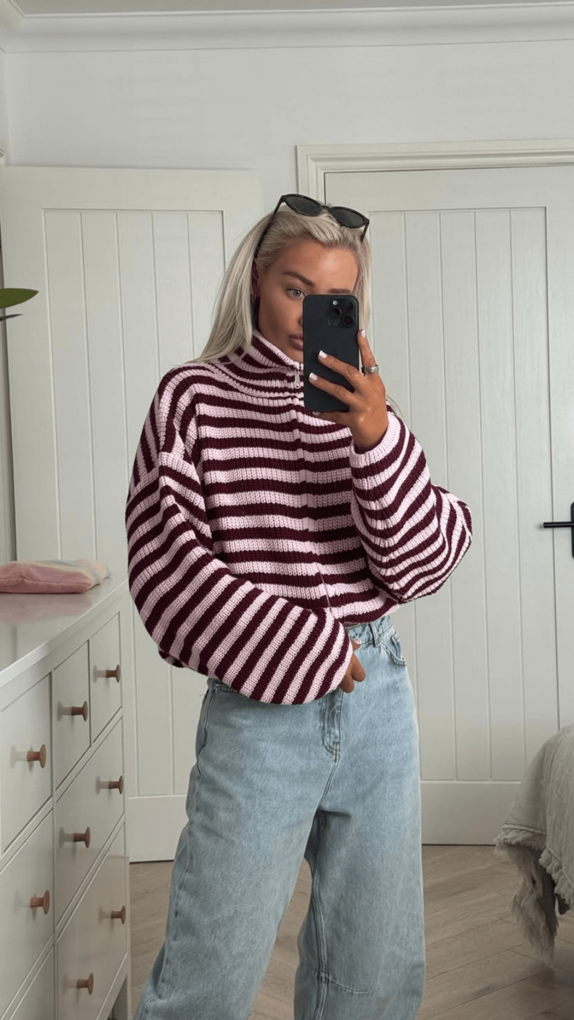 SOERA Hanna Striped High-Neck Knit Sweater - Sweater - SOERA-323331-PIN-M-13123 Pink M