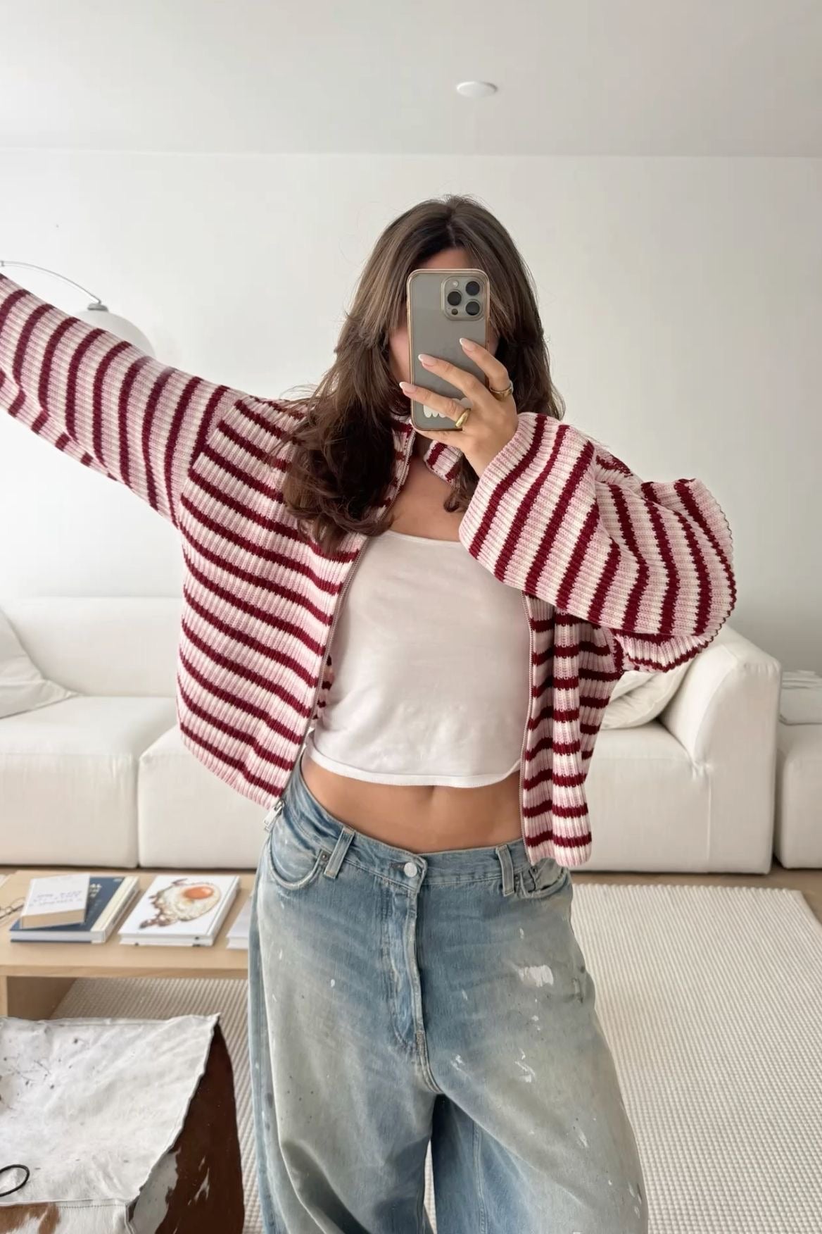SOERA Nora Oversized Striped Zip Knit Sweater - Sweater - SOERA-962883-PIN-L-49283 Pink L