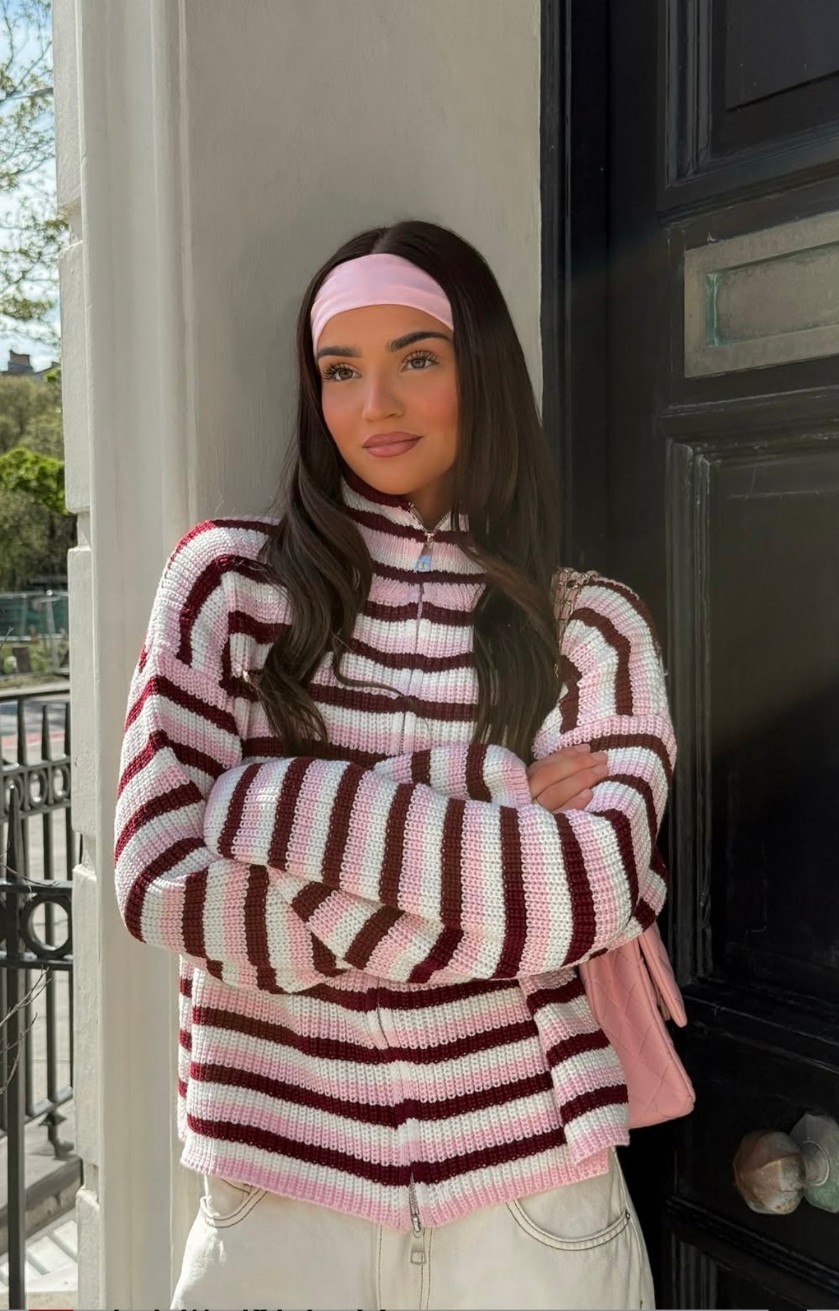 SOERA Nora Oversized Striped Zip Knit Sweater - Sweater - SOERA-962883-PIN-S-83747 Pink S