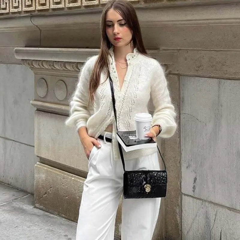 SOERA Lia White Lace Knit Cardigan - Sweaters & Cardigans - 1005010096718429-;va1769414229120273318 White S