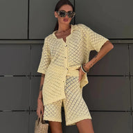 Conjunto de cárdigan y shorts de punto Selene
