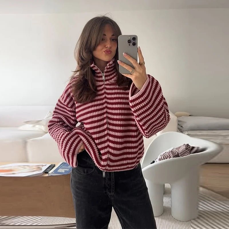 SOERA Simona Knit Zip Sweater - Sweaters & Cardigans - 1005009362328605-;Jx1775063642839341900 Red S