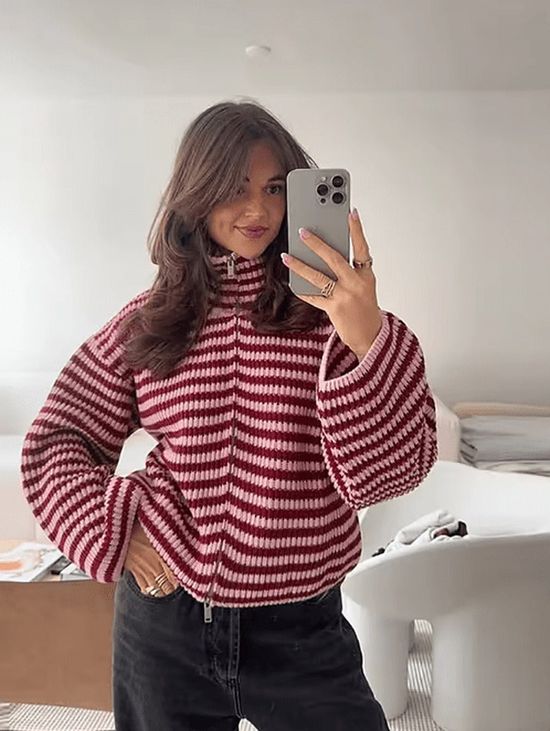 SOERA Simona Knit Zip Sweater - Sweaters & Cardigans - 1005009362328605-;um1775063642839917362 Red M