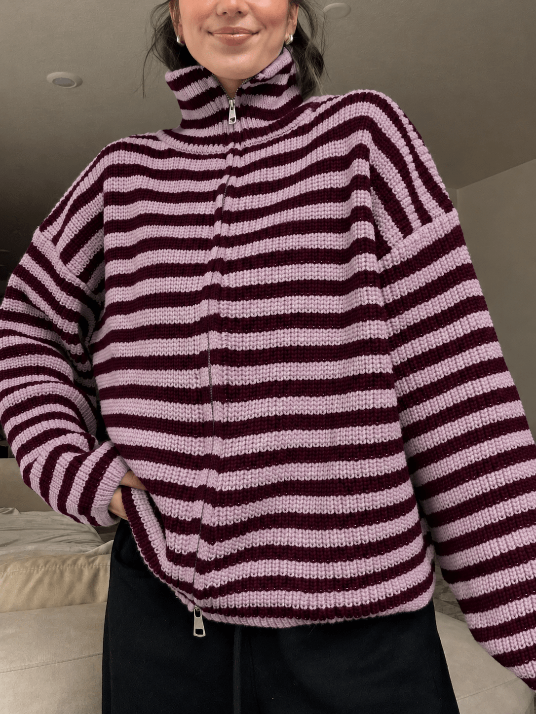 SOERA Hanna Striped High-Neck Knit Sweater - Sweaters - SOERA-323331-PIN-S-80355 S