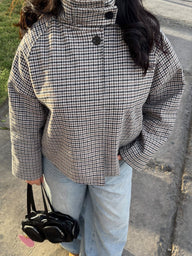 Amelia High-Collar Houndstooth Cropped Jacket