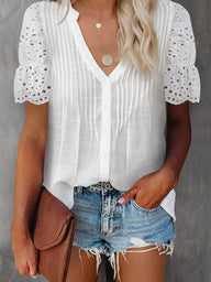 Top Beatrice con scollo a V e maniche in pizzo