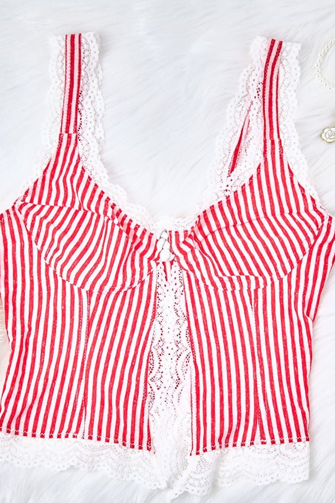 SOERA Agda Ruffled Stripe Lace Tank Top - Tops - SOERA-479619-PUR-L-37571 Purple L