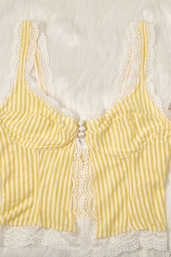 SOERA Agda Ruffled Stripe Lace Tank Top - Tops - SOERA-479619-PUR-L-37571 Purple L