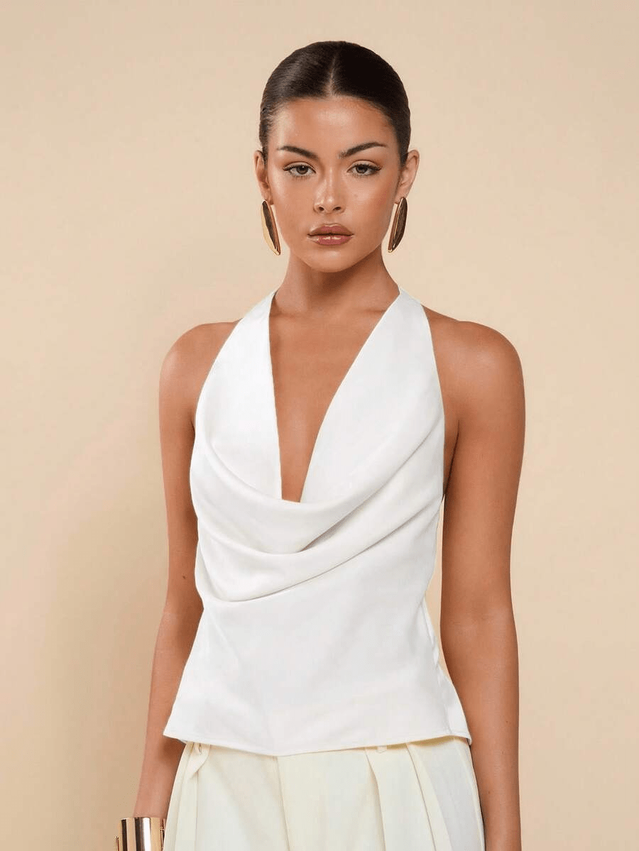SOERA Jeriza Deep Neck Halter Tank Top - Tops -  White S