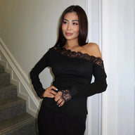 Lizzy Slant Shoulder Lace Long Sleeve Top