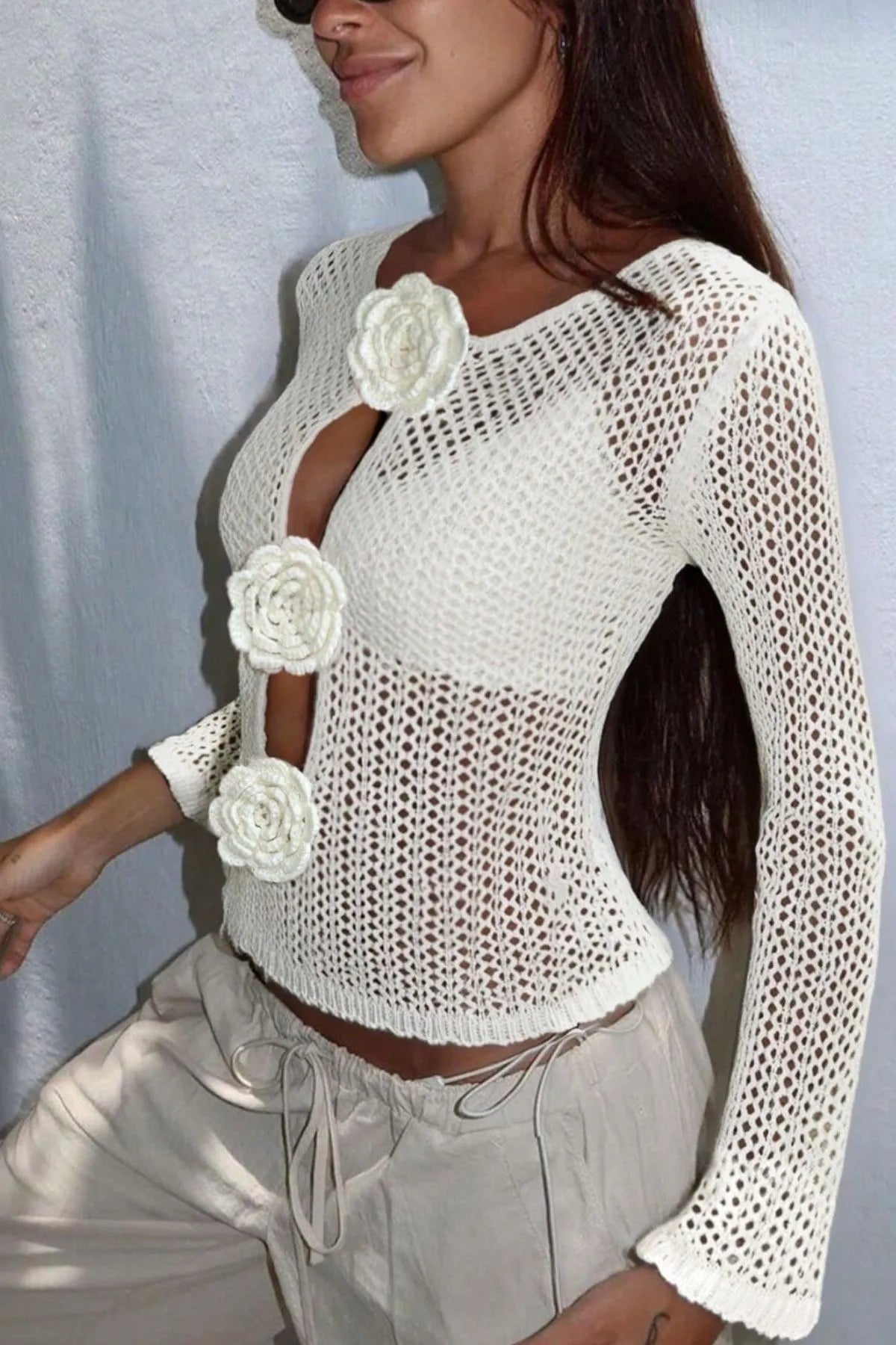 SOERA Marley Flower Crochet Cover - Up - Tops - UG1774929987190100227 White L