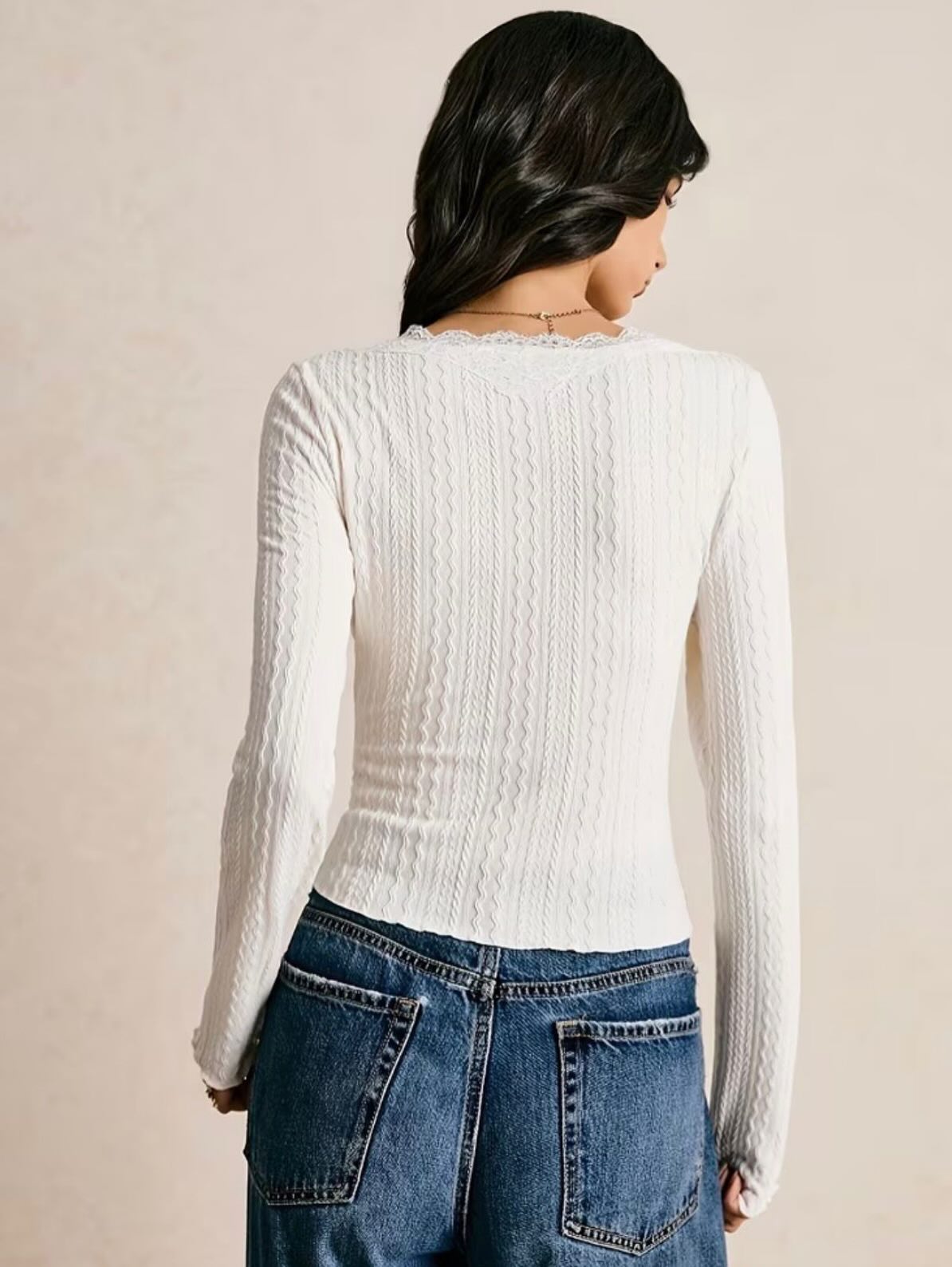 SOERA Nyla Lace Trim Long Sleeve Blouse - Tops -  XS
