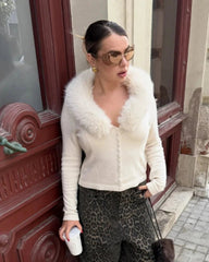 Tessa Faux Fur Collar Knit Cardigan
