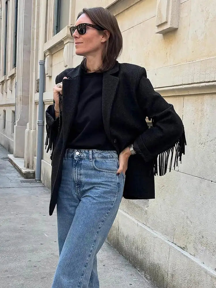 Maria Tassel Trim Bomber Blazer